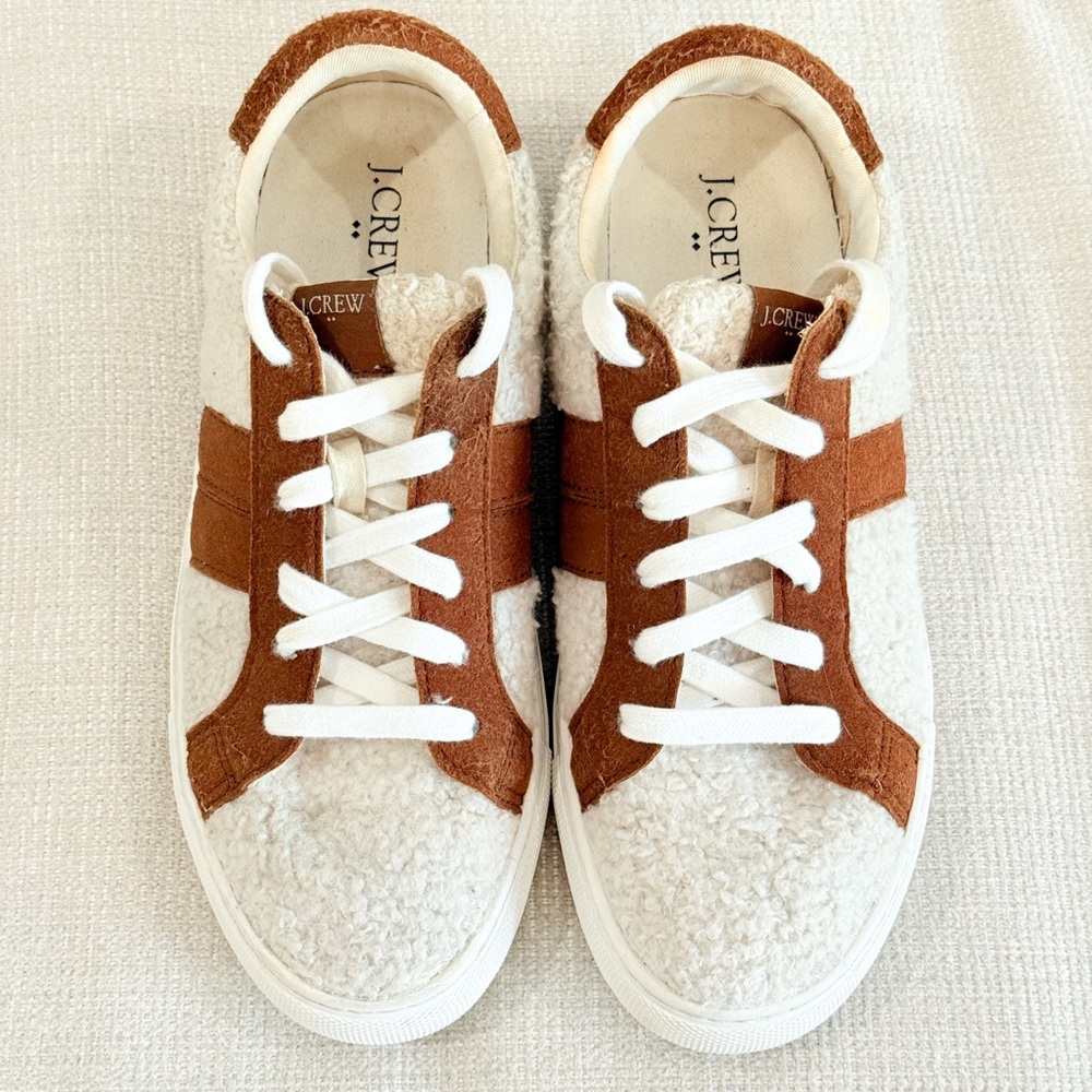 J. Crew Brown White Sherpa Lace Up Low Top Sneakers Size 7.5
